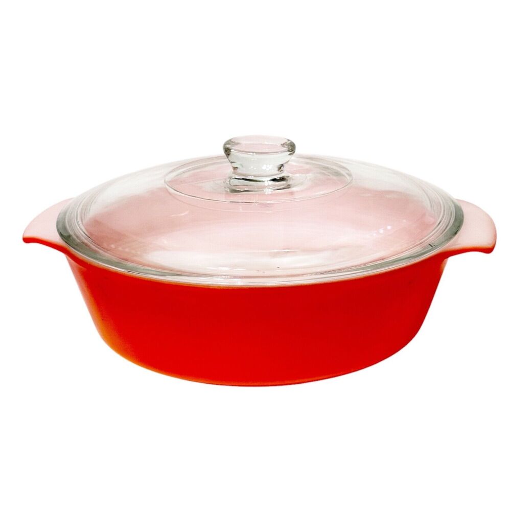 Anchor Hocking Fire King Orange Red Ombre Round 1.5qt Casserole Dish Lid 2 Avail